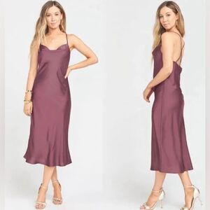 NWT Show Me Your MuMu Verona Cowl Neck Satin Midi Dress - Purple Small